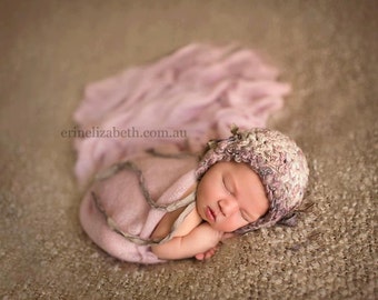 PDF crochet pattern - Newborn photography prop handspun art yarn bonnet #34