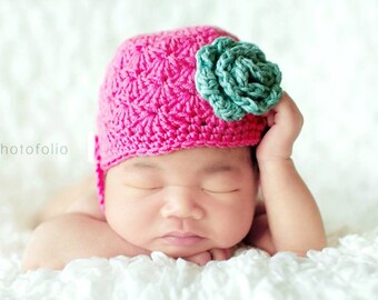 SALE PDF Crochet Pattern - newborn photography prop shell chin strap beanie #58