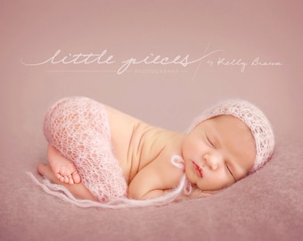 PDF KNITTING Pattern - newborn photography prop mohair tiny flowers lace bonnet  and pant set #72