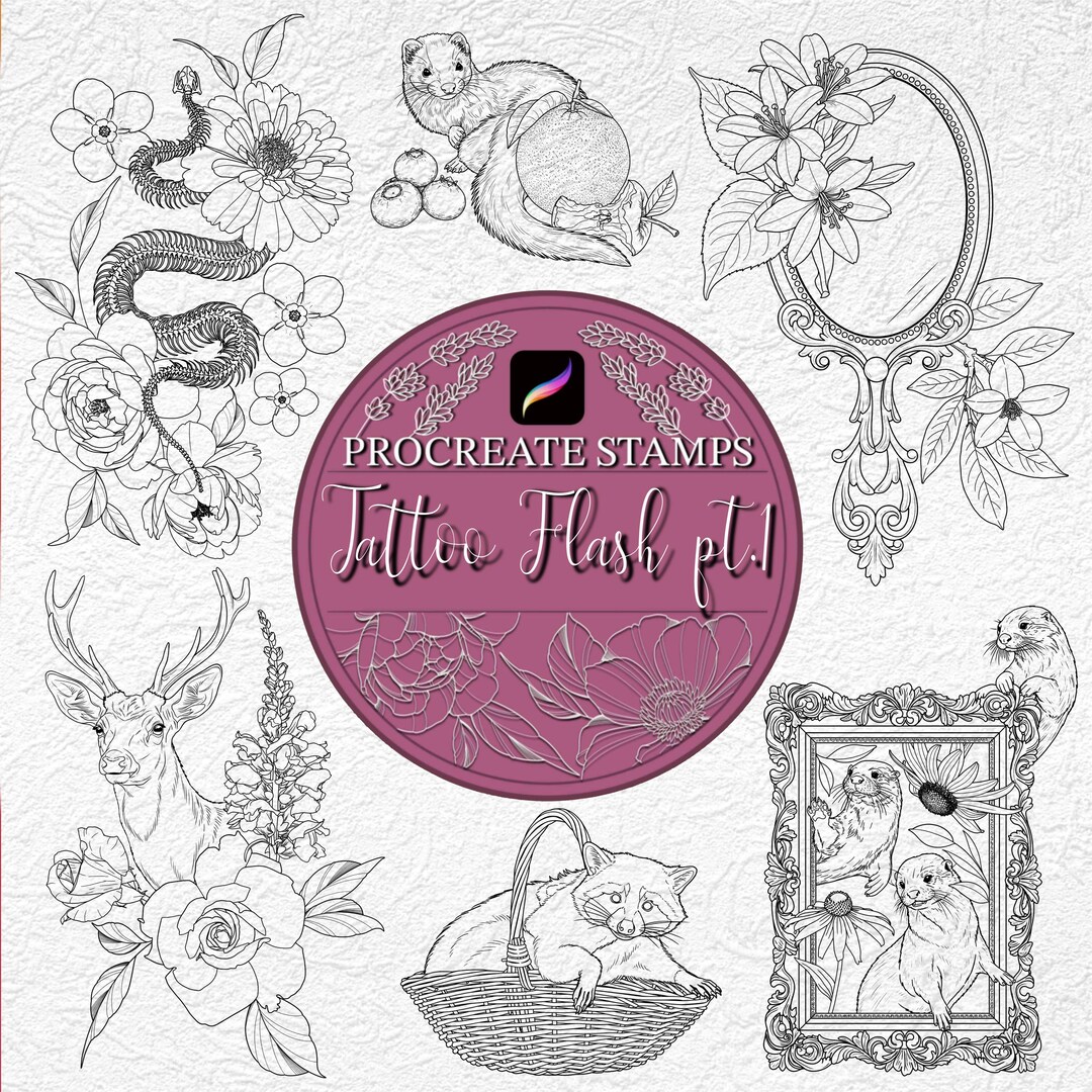 Procreate Stamps: Tattoo Flash Set 1 | 25 Premade Stamp Brushes - Etsy