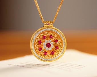 Love Attraction & Love Reconnection-ketting • Kompashanger met roosvenster • Elegant gouden statement • Manifest energie