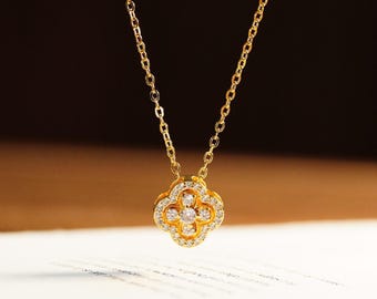 Tweedelige klavertjesketting gouden afneembare geluksbedel sierlijke hanger alledaags gelaagdheid sieraden