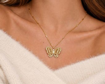 Gouden vlinderketting hanger geluksbrenger voor liefde vreugde groei elegante alledaagse gelaagdheid sieraden