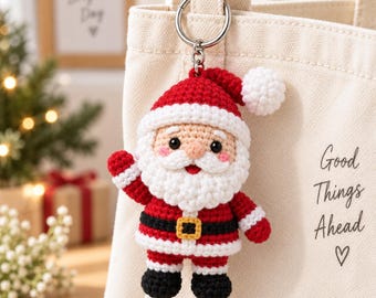 Crochet Santa Keychain, Christmas Amigurumi Santa, Cute Holiday Bag Charm, Santa Claus Keyring, Christmas Gift, Stocking Stuffer