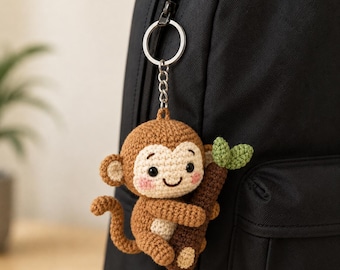 Crochet Monkey Keychain, Handmade Amigurumi Monkey, Cute Animal Bag Charm, Monkey Lover Gift, Backpack Accessory, Small Gift