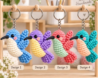 Crochet Hummingbird Keychain, Amigurumi Bird Charm, Cute Bird Bag Charm, Hummingbird Gift, Crochet Animal Keyring, Colorful Bird Gift