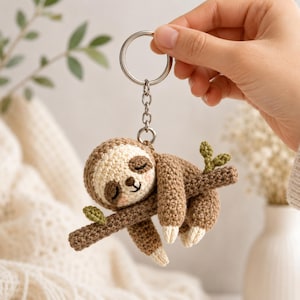 Crochet Sloth Keychain, Sleepy Sloth Amigurumi Bag Charm, Cute Animal Keyring, Handmade Sloth Gift, Backpack Accessory