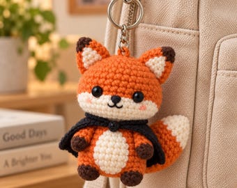 Crochet Fox Keychain, Halloween Fox Bag Charm, Cute Amigurumi Fox Keyring, Fall Animal Keychain, Woodland Lover Gift, Handmade Crochet Charm