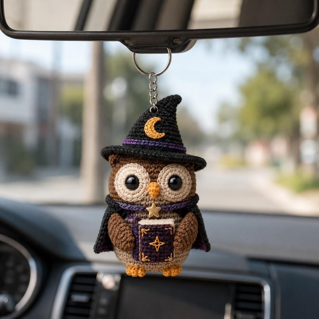 Crochet Witch Owl Keychain, Halloween Owl Bag Charm, Cute Wizard Owl Amigurumi Keyring, Witch Hat Ba