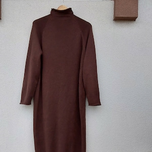 Handmade Merino Wool Knit Dress – Chocolate Brown Turtleneck, Custom Size