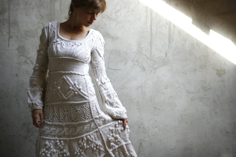 Off-white Hand Knit Dress Wedding Dress 