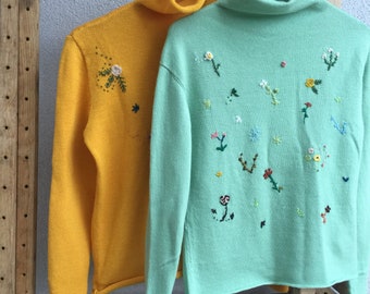 Sweter damski haftowany w kwiaty w stylu vintage