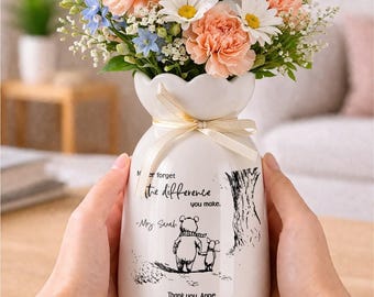 Personalized Winnie the Pooh Inspired Vase with Uplifting Quote, Ceramic Flower Vase, Cozy Living Room Decor, Thank You Flower Vase