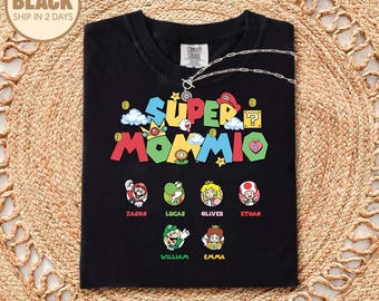Custom Super Mommio Shirt, Mother's Day Tee, Personalized Name Mario All Character Tee, Mario Family Matching Shirt, Super Mom Super Dad Tee