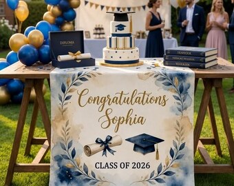 Personalized Graduation Table Runner, Class of 2026 Sign, Custom Text Graduation School Party Decor, College Grad Sign, Graduation Tapestry