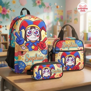Pomni Jester Backpack Set 3 Pcs The Amazing Digital Circus School Bag Lunch Box Pencil Case Personalized Kids Back To School Gift
