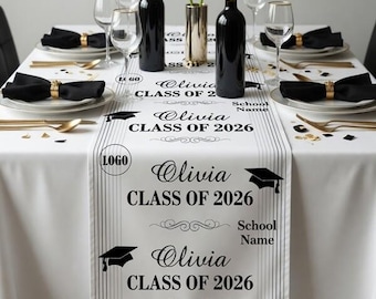Custom Graduation Table Runner, College Grad Sign, Class of 2026, Personalized Graduation Party Table Decor, Graduation Tapestry Table Cloth