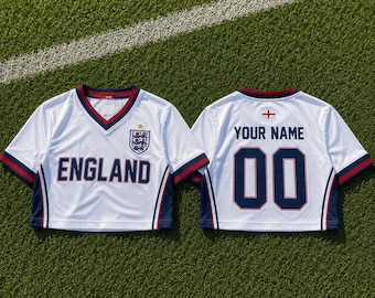 Custom England Crop Top Jersey, Personalized Football Fan Shirt, National Team Apparel, 2026 World Soccer Festival Tee, Custom Name Gift