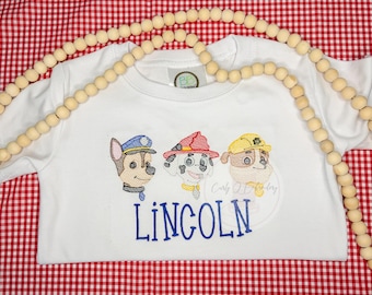Personalisierte Welpen Freunde besticktes Shirt | Benutzerdefinierte Jungen Geburtstag T-Shirt | Niedliche Hunde Katzen Skizzen | Kleinkind-Shirt