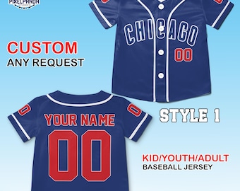 Chicago Baseball Jersey Custom Name Number, Kids Youth Adult Blue Red Sports Jersey Personalized Shirt