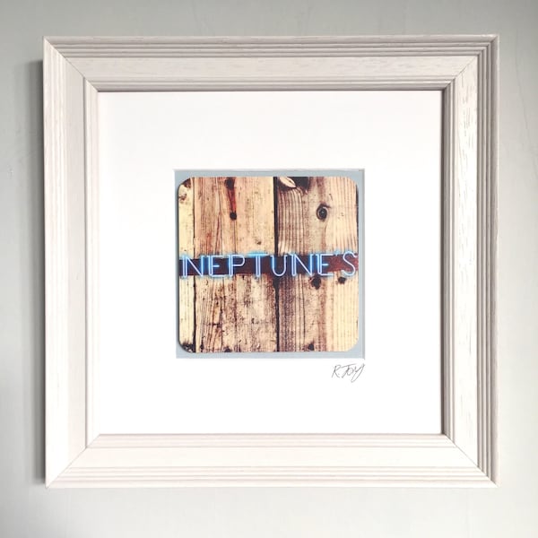 Neptune's Nightclub, Mumbles, Gower, wooden framed vintage effect photo art print by Rebecca Jory.