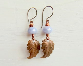 Handmade artisan bead earrings - Harvest - handwoven glass rounds, ceramic, silver and copper earrings , Songbead UK