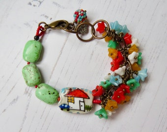 Handmade house bead bracelet - Home Sweet Home - handmade artisan bead bracelet in primary colours - Songbead, UK,