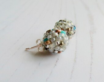 Handwoven Glass Bead Stud Earrings – Arctic Light, Sterling Silver