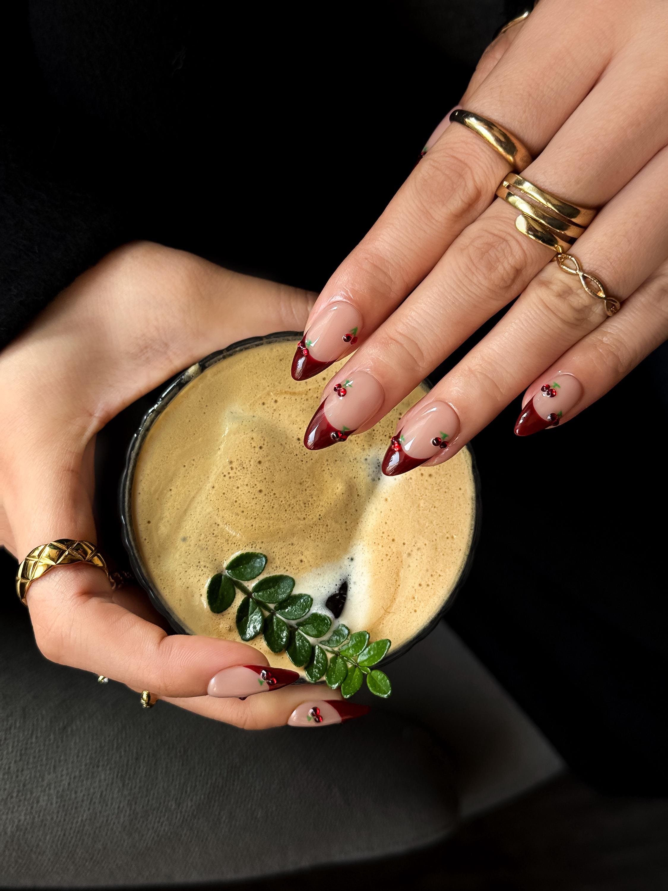 Handmade Cherry Almond Press on Nails | Burgundy Fall Nail Set - Etsy