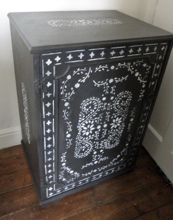 Wooden Hifi Unit Storage Cabinet Cupboard With Hand Painted Etsy