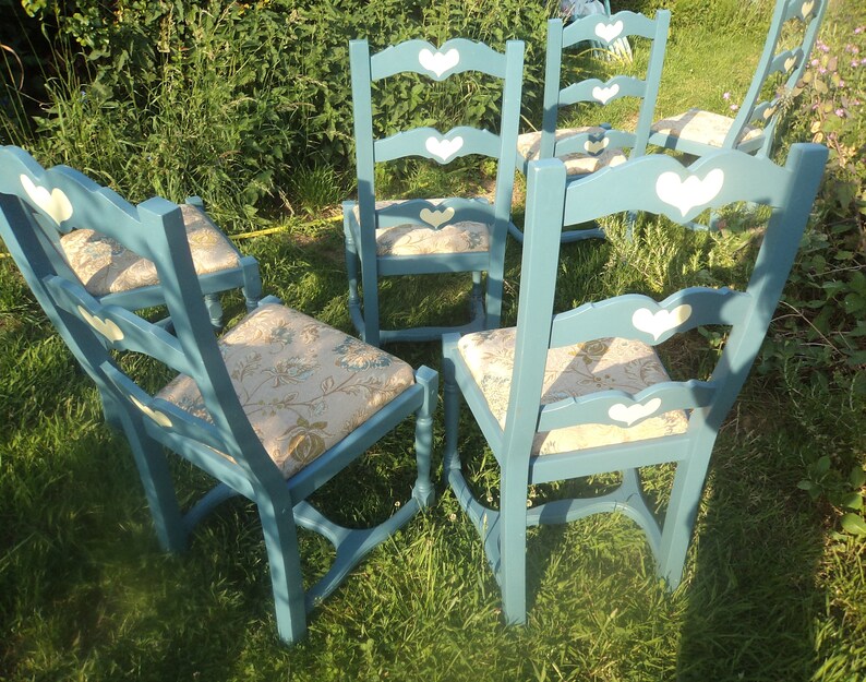 Set Of Six Wooden Hand Painted Dining Room Kitchen Ladder Back Etsy