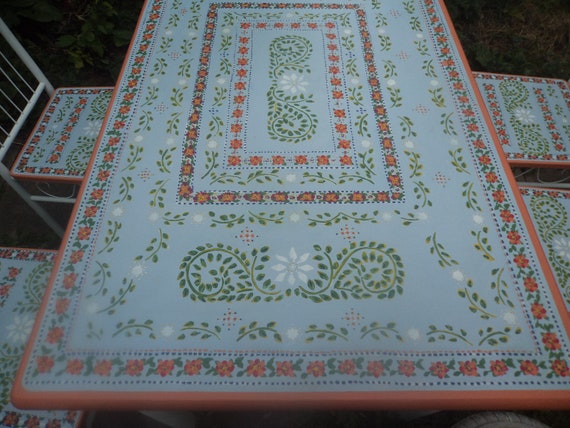 Original Hand Painted Dining Room Kitchen Table And 4 Chairs Hand Painted Dining Room Kitchen Table, Hand Painted Dining Room Tables