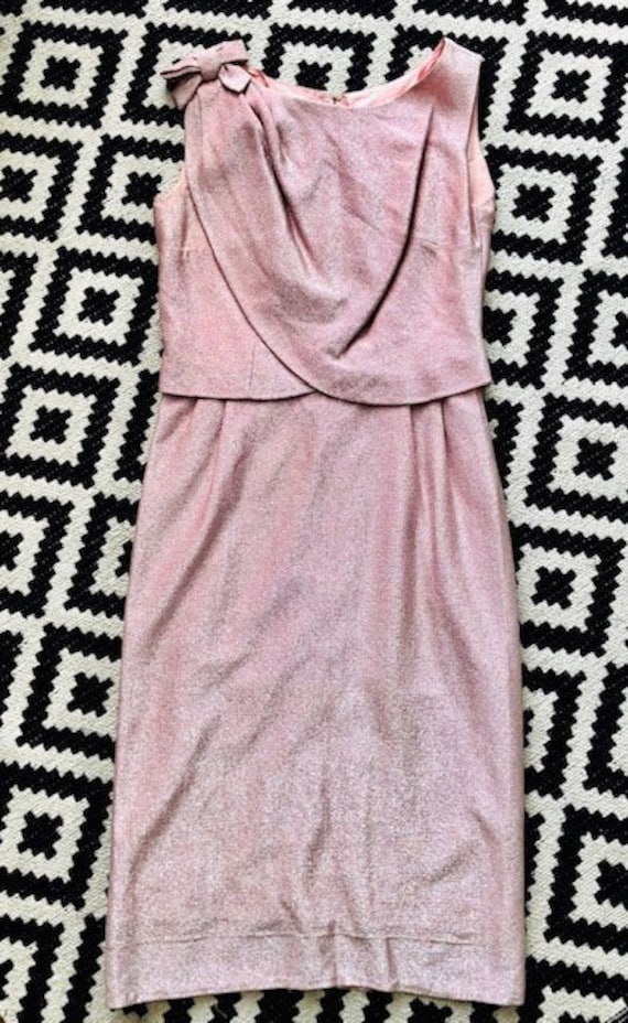 Late 1950s cocktail dress pink lurex evening dress