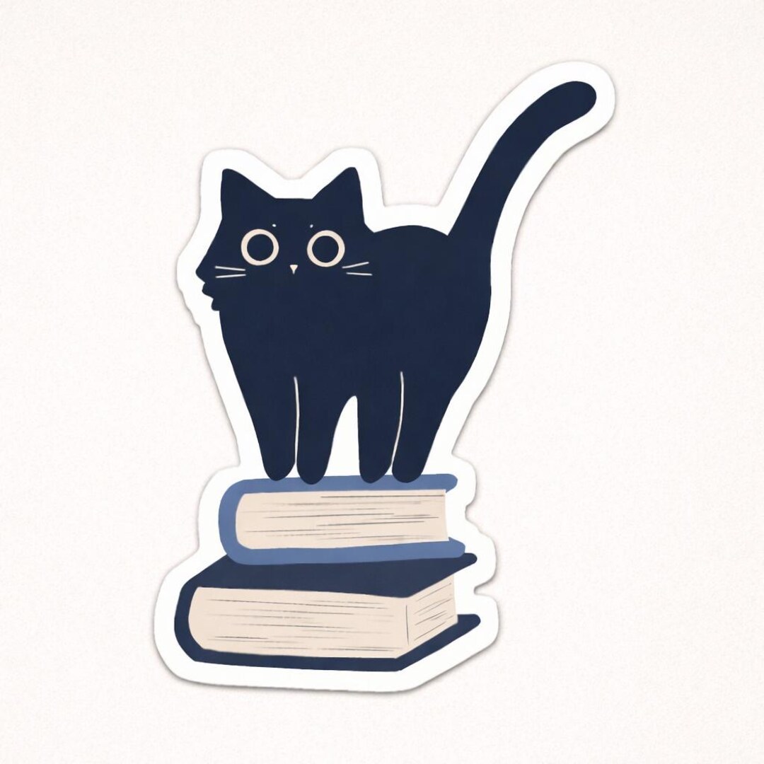 Black Cat Book Lover Sticker, Cute Reading Cat Vinyl Decal, Bookish ...