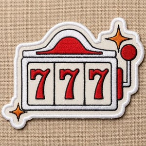777 Slot Machine Embroidered Patch - Lucky Jackpot Casino Iron On Applique - Retro Las Vegas Sew On Badge for Jacket & Backpack