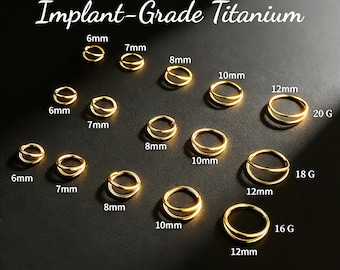 Anillo nasal de doble aro, anillo nasal de titanio de grado implante, aro articulado sin costuras con cierre a presión, aro nasal apilado minimalista (16 g/18 g/20 g, 6-12 mm)