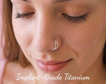 Double Hoop Nose Ring, Surgical Steel Nostril Ring, Seamless Hinged Clicker Hoop, Minimal Stacked Nostril Hoop(16g/18g/20g,6-12mm)