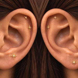 Starburst gänglös platt baksida labret, implantatkvalitet titan helix stift, trycknål brosk örhänge