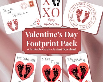 NICU Valentine Footprint Printable Sheets • Baby’s First Valentine’s Day • 6 Designs for NICU Crafts