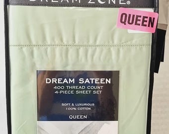 Wamsutta Dream Sateen Queen Sheet Set: 400 Thread Count Cotton, Sage Green