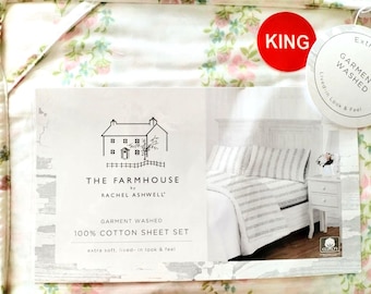Ensemble de draps en coton Rachel Ashwell Farmhouse Shabby Chic King Pink Floral baies sauvages
