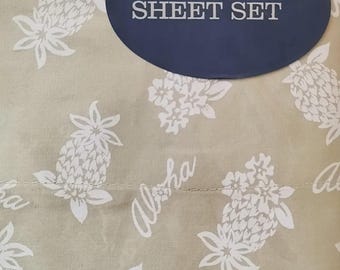 Tommy Bahama Home Cotton King Sheet Set Aloha Pineapple Sage Green