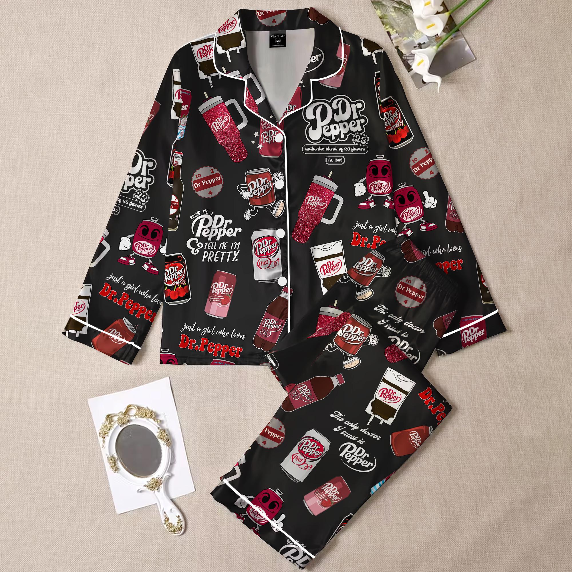Discover Dr Pepper Pajamas Set, Cute Cola Sleepwear Set, Soft Holiday Pajama Set, Fun Drink Lover Loungewear, Retro Coke Pajamas Set For Family