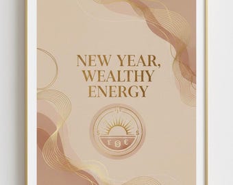 New Year Wealth Art Print | Gold Lines, Minimalist Design (Digital Art)