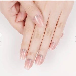 Pixie Dust, Gel Nail Wraps - Silver Glitter Ombre, Sheer Baby Pink nail decals