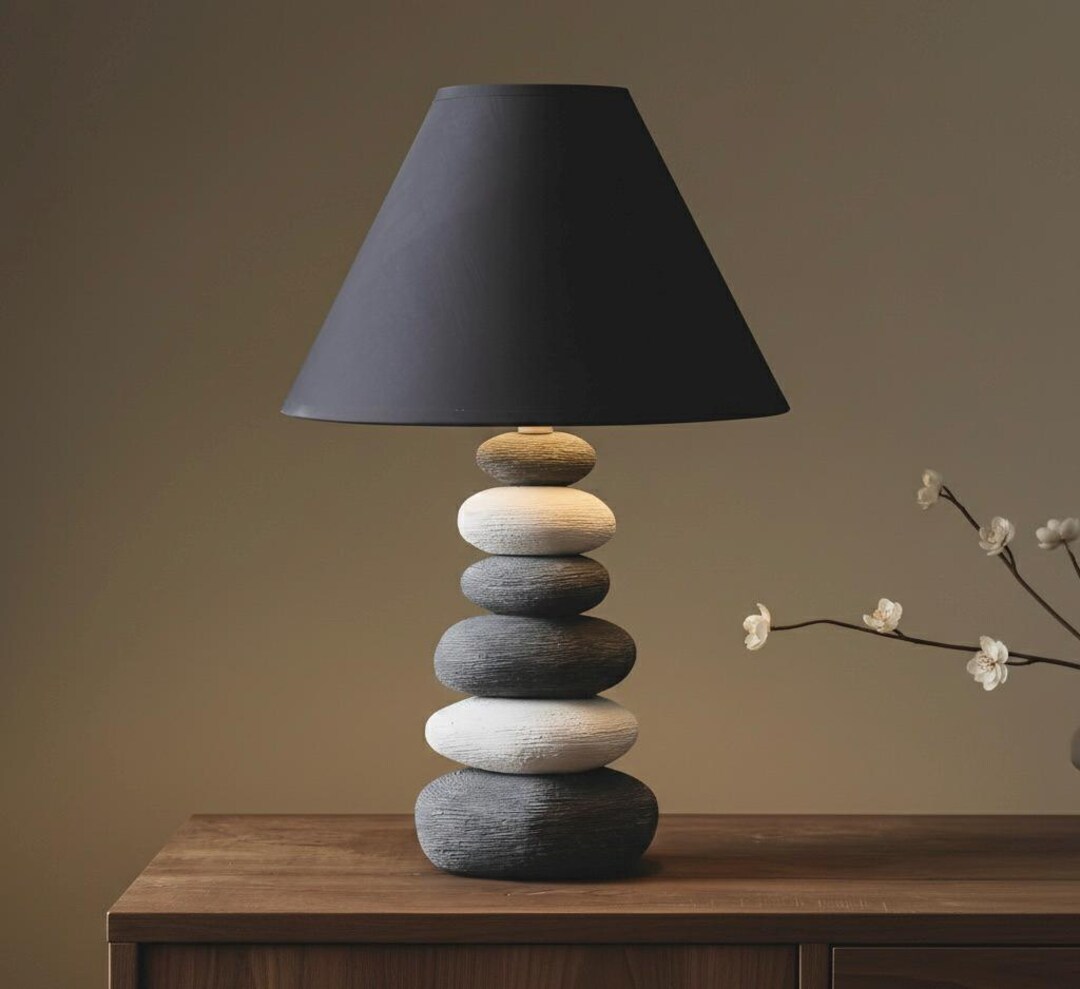 Stacked Pebble Zen Table Lamp | Natural Stone Artisan Glow - Etsy