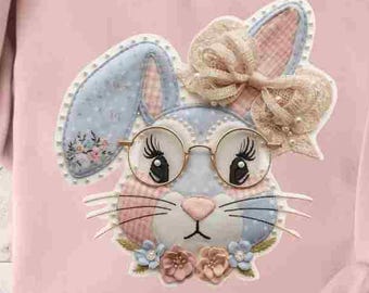 Pastell Patchwork Häschen PNG, Shabby Chic Cottagecore Design (digitaler Download)