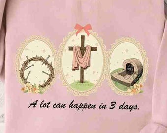 Er ist auferstandenes Osterkreuz PNG, Vintage Floral Lace Bibel Design (Digitaler Download)