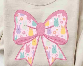 Pastell Osterhase Schleife PNG, Kawaii Frühling Gänseblümchen Glitzer Design (digitaler Download)