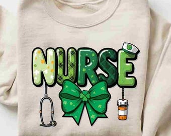St Patrick's Day Nurse PNG, Kleeblatt Smaragd Schleife (Digitaler Download)
